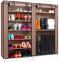 lapday 27-Pairs Portable Boot Rack, Double Row Shoe Rack Covered with Nonwoven Fabric,Space Saving Closet Shoe Cabinet Tower (Coffee)