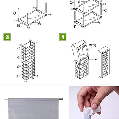 9 Tier, Space Saving Portable Shoe Rack Storage Organizer, 10 Tiers 9 Lattices Non-Woven Waterproof Fabric Cover (Purple, 10 Tiers 9 Lattices)