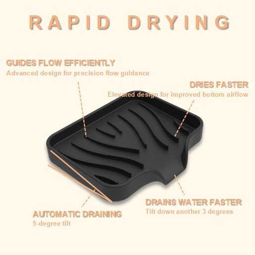 Silicone Soap Dish with Drainer | Quick-Dry Holder for Sponge, Dispenser, Scrubber, Bottle and Cup | for Kitchen, Shower and Bathroom (Black, Small, 2-Pack)