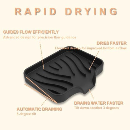 Silicone Soap Dish with Drainer | Quick-Dry Holder for Sponge, Dispenser, Scrubber, Bottle and Cup | for Kitchen, Shower and Bathroom (Black, Small, 2-Pack)