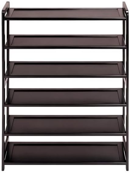 Bamboo Wooden Shoe Rack, Shoe Organizer with Smooth Painted Surface Finishe, Space-Saving Shoe Shelf for Entryway, Living Room, Bedroom (Dark, 6-Tier-27x10x36in)