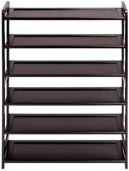 Bamboo Wooden Shoe Rack, Shoe Organizer with Smooth Painted Surface Finishe, Space-Saving Shoe Shelf for Entryway, Living Room, Bedroom (Dark, 6-Tier-27x10x36in)