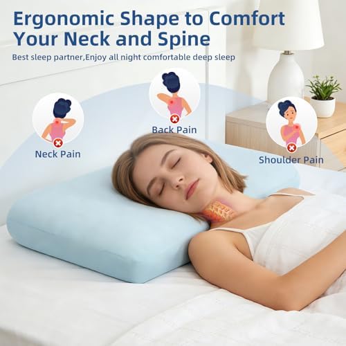 HIMOON Cooling Memory Foam Pillow, Bed Pillow for Sleeping, Standard Size, Breathable Memory Foam, Premium Support with Washable Cover for Back, Side and Stomach Sleepers (2 Packs) - Image 4