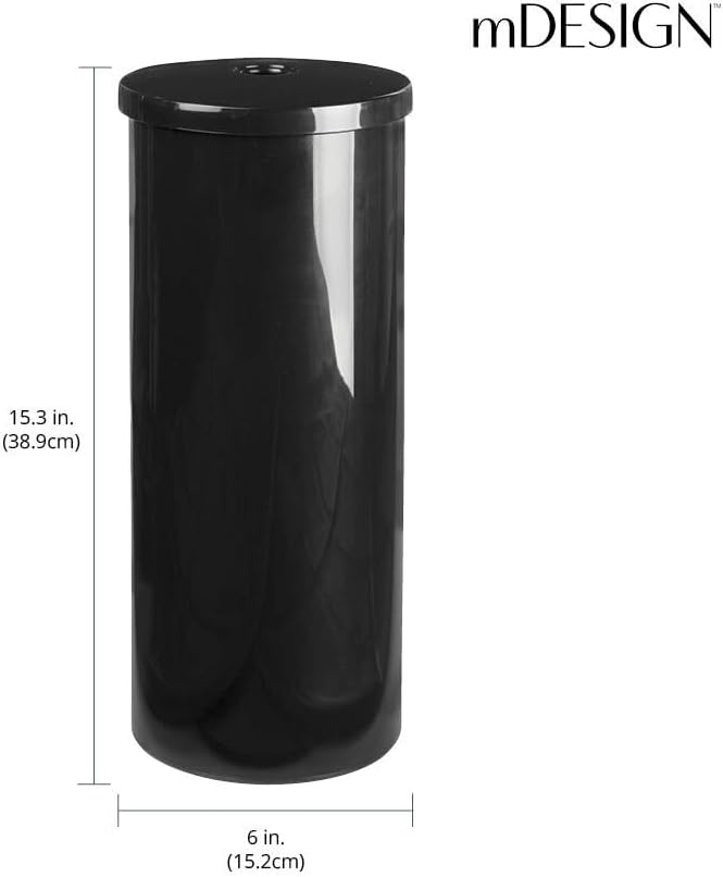 mDesign Plastic Floor Stand Toilet Paper Organizer with Cover, 3-Roll Space-Saving Tissue Storage for Bathroom - Fits Under Sink, Vanity, Shelf, in Cabinet, Corner - Aura Collection - Black