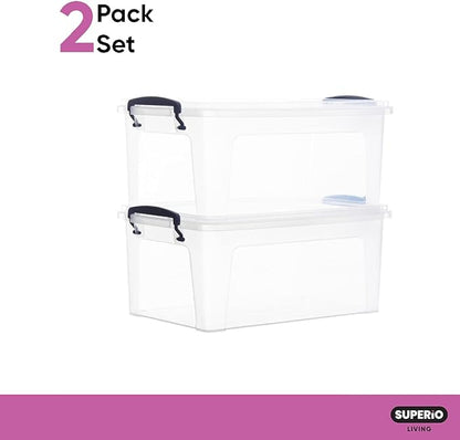 Superio Small Storage Bins with Lids - Clear Boxes for Organizing, Stackable Plastic Containers - BPA Free, Non-Toxic, Odor Free, Organizer for Home, Office, Dorm(2 Pack, 11 Qt)