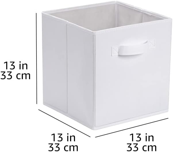 Amazon Basics Collapsible Fabric Storage Bins with Handles, Cube Organizer, 13"x13"x13", White, 6-Pack