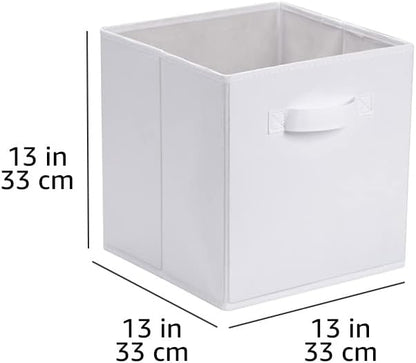 Amazon Basics Collapsible Fabric Storage Bins with Handles, Cube Organizer, 13"x13"x13", White, 6-Pack
