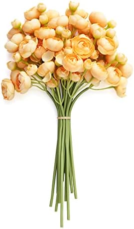 Ling's moment Fake Flowers Artificial Flower Faux Silk Ranunculus Yellow by LingsMoment