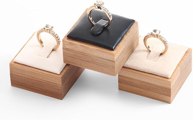 Coward Bamboo 6 Pcs Rings Display Stand, Ring Jewelry Holder Organizer Drawer Storage (White PU)