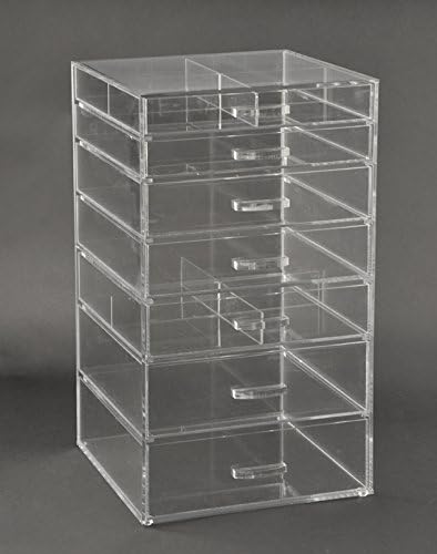 GlamoureBox Clear Acrylic Cosmetic Cube Organizer Makeup Case 7 Drawer A7R