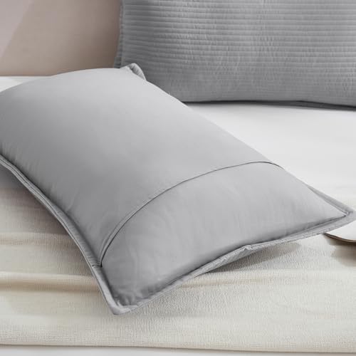 Stripe Quilted Pillowcases Set of 2, King Size Envelope Pillow Covers Soft Breathable Pillow Shams for Bed Couch (Gray, 20"x36") - Image 5