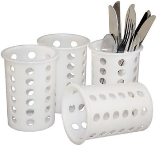 Soro Essentials- Flatware Cylinders White Color Plastic Set of 4 - Utensil Holders Silverware Utensil Drying Cylinders Home Kitchen Daily Use Utensil Drainer Silverware Organizer Caddy Restaurant