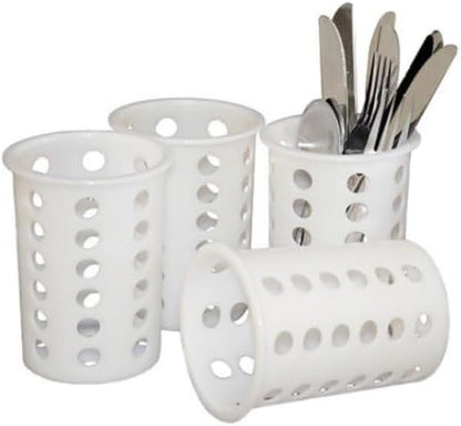 Soro Essentials- Flatware Cylinders White Color Plastic Set of 4 - Utensil Holders Silverware Utensil Drying Cylinders Home Kitchen Daily Use Utensil Drainer Silverware Organizer Caddy Restaurant