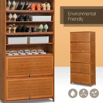 LYNICESHOP 10 Tier Shoe Storage Cabinet, Bamboo Shoe Rack Cabinet Organizer Wooden Shelf Stand Storage Book Shelf Freestanding Shoes Heels Sneakers Shelf Rack Storage Book Shelf Organizer