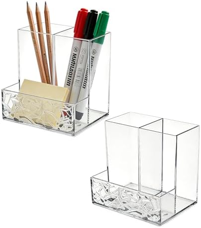 2 Pack Clear PET Pen Holder, 3 Compartment Desk Organizer, Shatter-Resistant, Stronger Than Acrylic, for Office Home School Bathroom Makeup by Unknown