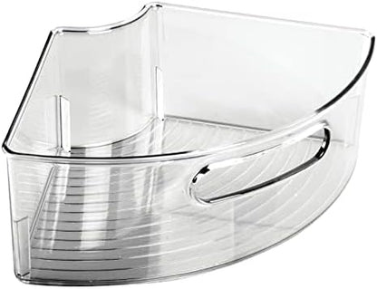 mDesign Plastic Lazy Susan Cabinet Storage Bin with Front Handle for Kitchen Countertop, Pantry, Shelf, Fridge Organization - Hold Food, Drinks, Snacks - Ligne Collection - Smoke Gray Tint