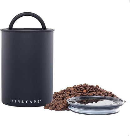 AirScape Planetary Design Stainless Steel Coffee Canister | Food Storage Container | US Patented Inner Plunger Lid REMOVES Excess Oxygen | Don't Buy airtight, Buy AIR-Less | (Medium, Matte Black)