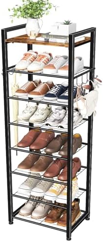 Simple Trending 8 Tiers Shoe Rack 16 Pairs Tall Wooden Shoe Shelf, Black by SimpleTrending
