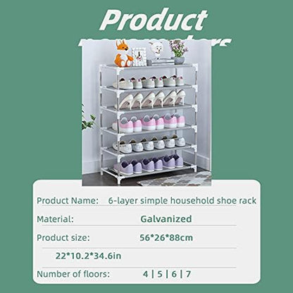 6-Tier Shoe Rack Storage，With Adjustable Shelving，High Quality Galvanizing Steel Pipe and Pp Material，Easy to Move and Assemble，bedrooms, Closet, Entryway, Dorm Room, Wardrobes Can Be Placed to Avoid Falling Ash. (WHITE-6-LAYER)