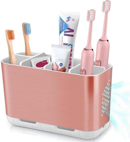Boperzi Toothbrush Holders for Bathrooms Countertop, Electric Tooth Brush Holder with Adjustable Dividers, Detachable Anti-Slip Large Toothpaste Caddy Organizer Storage for Shower, Family, Kids, Pink by Boperzi