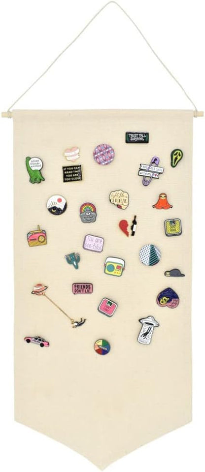 Wall Hanging Brooch Jewelry Storage Case Canvas Display Stand Enamel Pin Display Banner Holder Earrings Necklace Glitter Pin Collection Organizer (Burlywood)