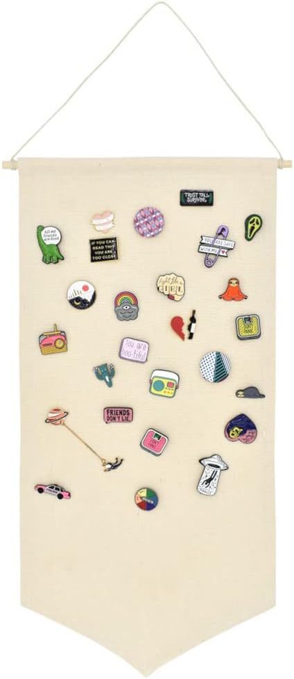 Surakey Wall Hanging Brooch Jewelry Storage Case Canvas Display Stand Enamel Pin Badges Buttons Display Banner Holder Earrings Necklace Glitter Pin Collection Organizer - 0ff-White M