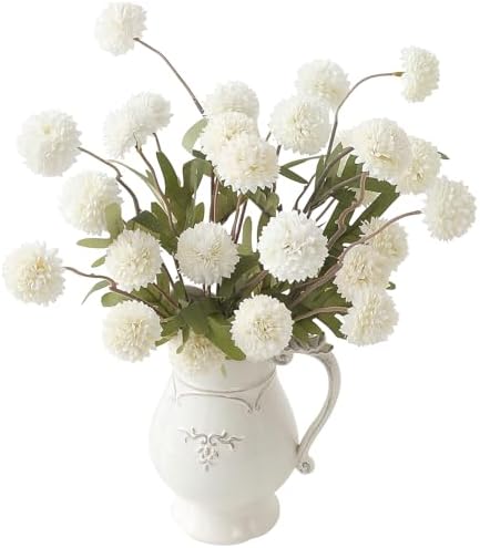 Floroom 6pcs Ivory Faux Silk Mums Artificial Flowers, Bulk Fake Small Mini Chrysanthemums with Stems for DIY White Wedding Centerpieces Floral Arrangements Vase Fillers Home Decorations by Floroom