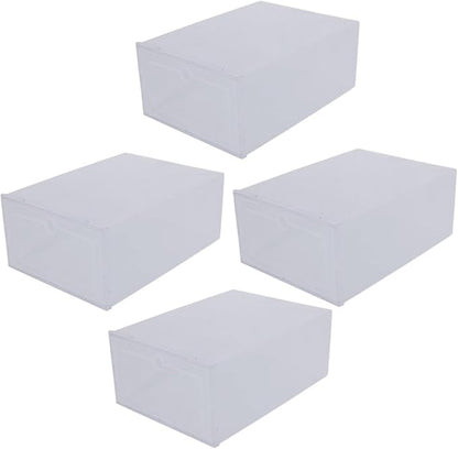 4Pcs Transparent Stackable Shoe Boxes PP Plastic Storage Containers for Closet and Hallway Organization Space-saving Shoe Organizer with High Load Capacity for Home Use