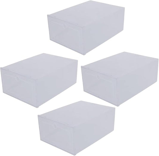 4Pcs Transparent Stackable Shoe Boxes PP Plastic Storage Containers for Closet and Hallway Organization Space-saving Shoe Organizer with High Load Capacity for Home Use