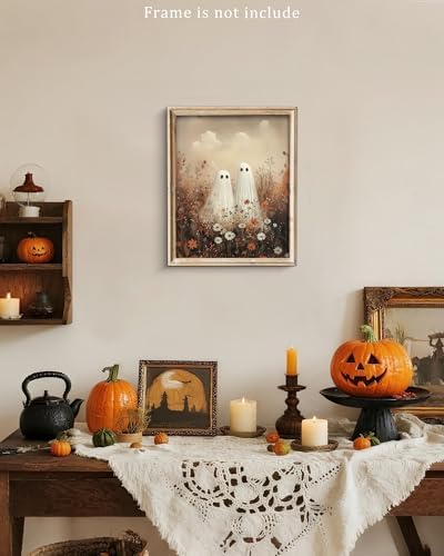 Vodefoad Vintage Cute Ghosts in Wildflower Meadow Print-Moody Autumn Decor, Cute Halloween Fall Painting, Victorian Ghost Posters Pictures for Living Room, Bedroom, Bathroom, Halloween Room decor - 8x10 Inch Unframed - Image 2