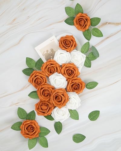 DuHouse 25Pcs Artificial Flowers Foam Roses with Stems(Burnt Orange) - Image 3