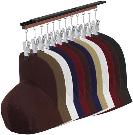 SNOWSTAR Hat Hanger for Closet, 1 Pack Sliding Hat Rack for Baseball Caps, Baseball Hat Organizer Holder with 12 Large Clips, Ball Cap Organizer Wall Space Saving Design