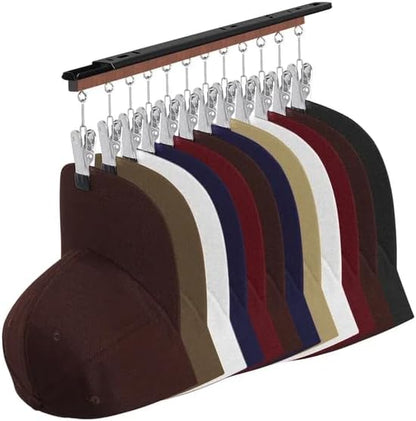 SNOWSTAR Hat Hanger for Closet, 1 Pack Sliding Hat Rack for Baseball Caps, Baseball Hat Organizer Holder with 12 Large Clips, Ball Cap Organizer Wall Space Saving Design