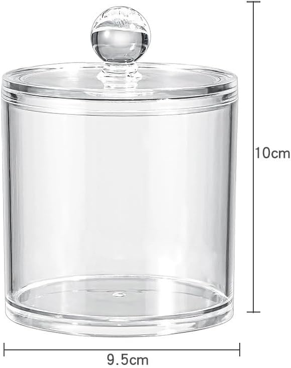 Acrylic Makeup Organizer Cosmetic Storage Display Case Makeup Brush Cotton Ball Pads Swab Q-tip Holder Lipstick Dispenser Canister Bathroom Container (3.7x3.7x3.9in, 1 Box, Clear)