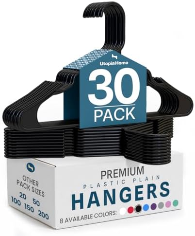 Utopia Home Plastic Hangers 30 Pack – Space Saving Clothes Hanger Black by UTOPIAHOME