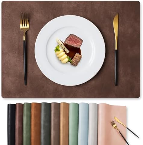 MOSAYT Vinyl Faux Leather Placemats, Set of 6, Coffee by MOSAYT
