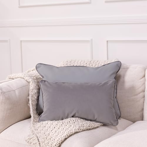 FDP 16" x 24" Velvet and Vinyl Rectangle Lumbar Pillow Set with Piping Decorative Throw Pillow for Home Dcor in Living Room, Bedroom or Lounge (2-Pack) - Smoke, 15173-343 - Image 3