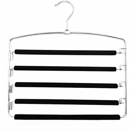 5-Tier Pants Hanger 2 Pack, Closet Organizer Space Saving Hanging Storage for Jeans, Trousers, Skirts, Dresses, Scarves (1-Pack)