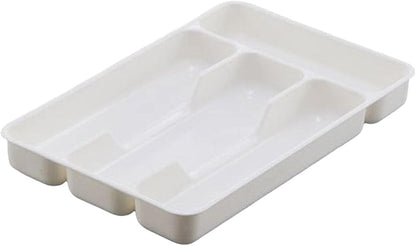Milageto Cutlery Tray Multifunction Fittings with 4 Compartments - Compact Silverware Drawer Organizer, Storage Box for Flatware Silverware Stationery Kitchen Drawer Bathroom, White