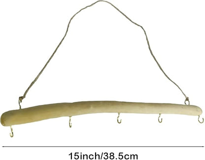 15 inch Natural Driftwood Decorative Branches Wall Hanging Jewelry Organizers with 5 Hooks Handcrafted for Crafts 2 Pieces