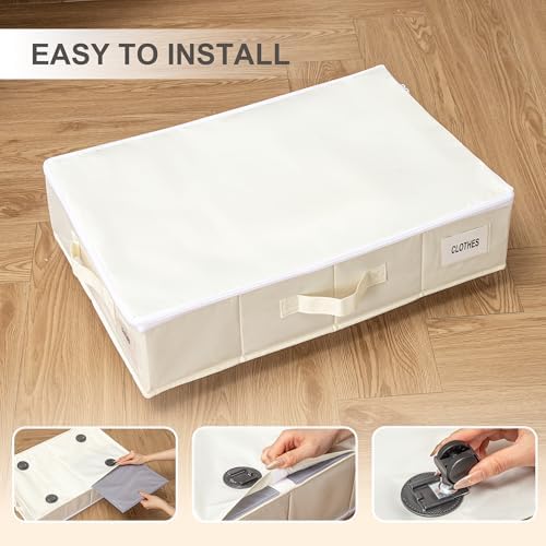 Vincona Under Bed Storage with Wheels, Rolling Under Bed Storage Containers with Label Holders for Clothes, Shoes and Blankets, Underbed Storage Organizer with Cover, 2 Pack Beige (23.6x15.7x7.28 in) - Image 6