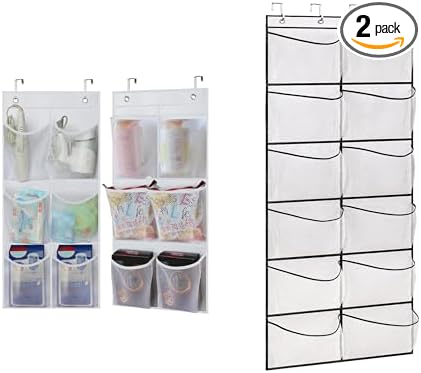 KIMBORA 2 Packs Narrow Over the Door Shoe Organizer and 12 Large Mesh Pockets Hanging Storage White