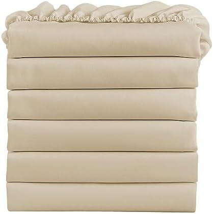 FreshCulture Full Fitted Sheets, Bulk Pack of 6, Deep Pocket, Soft Microfiber Bottom Sheets for Home, Salons, Hotels, Full Size Fitted Sheets Only (Beige) by FreshCulture