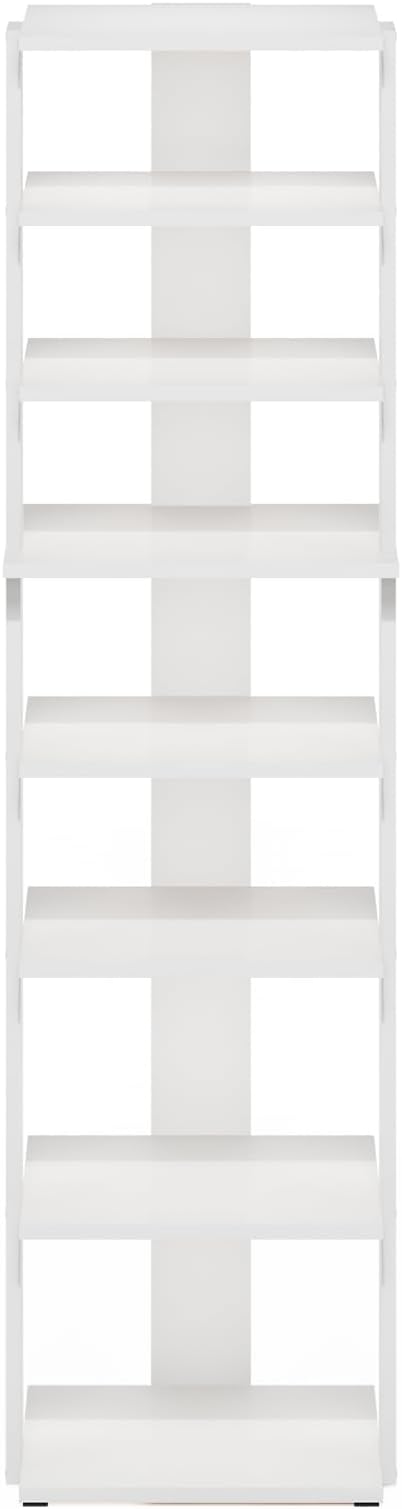 Furinno Compact Vertical Shoe Rack, 8-Tier Narrow Shoe Organizer, Free Standing Shoe Storage, Shoe Shelf for Boots, Sneakers, 12 x 12.6 x 46.7, for Closet, Entryway, Office, Garage, White