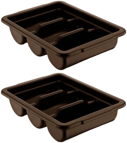 4 Pack - Commercial Cutlery Bin, 3-Compartment Restaurant Kitchen Flatware Tray, Silverware Storage Plastic Container, Condiments Holder, Utensil Organizer Box, Brown