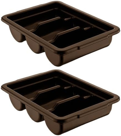 4 Pack - Commercial Cutlery Bin, 3-Compartment Restaurant Kitchen Flatware Tray, Silverware Storage Plastic Container, Condiments Holder, Utensil Organizer Box, Brown