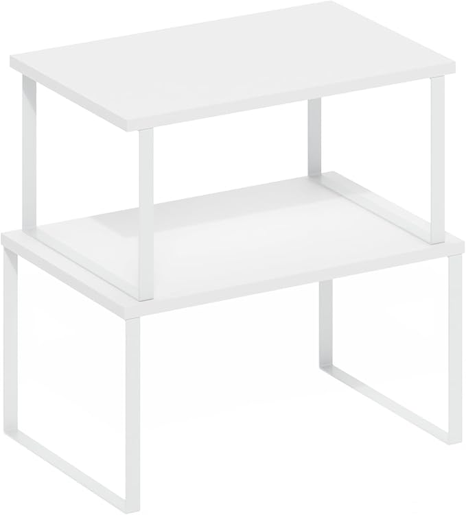 Furinno RAVEL Kitchen Countertop Organizer Set of 2, Nesting Counter Shelves, Kitchen Storage, Expandable, Stackable, Spice Rack, for Kitchen, Pantry, Coffee Bar, White