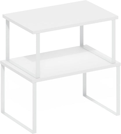 Furinno RAVEL Kitchen Countertop Organizer Set of 2, Nesting Counter Shelves, Kitchen Storage, Expandable, Stackable, Spice Rack, for Kitchen, Pantry, Coffee Bar, White