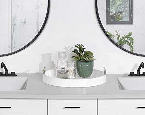 Kate and Laurel Lipton Modern Round Tray, 15.5 inch Diameter, White and Silver, Decorative Accent Tray for Storage and Display - Image 2
