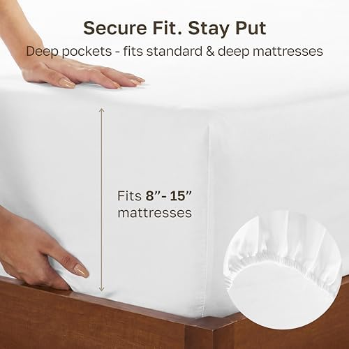 California Design Den Soft 100% Cotton Sateen Twin Fitted Sheets, White - Image 4